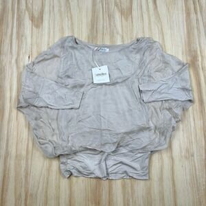Cobblestone Living NEW Silk Band Blouse Beige Bat Wing Lagenlook Small